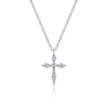 GABRIEL & CO- 14K White Gold Sculpted Diamond Cross Pendant Necklace D.10TW
